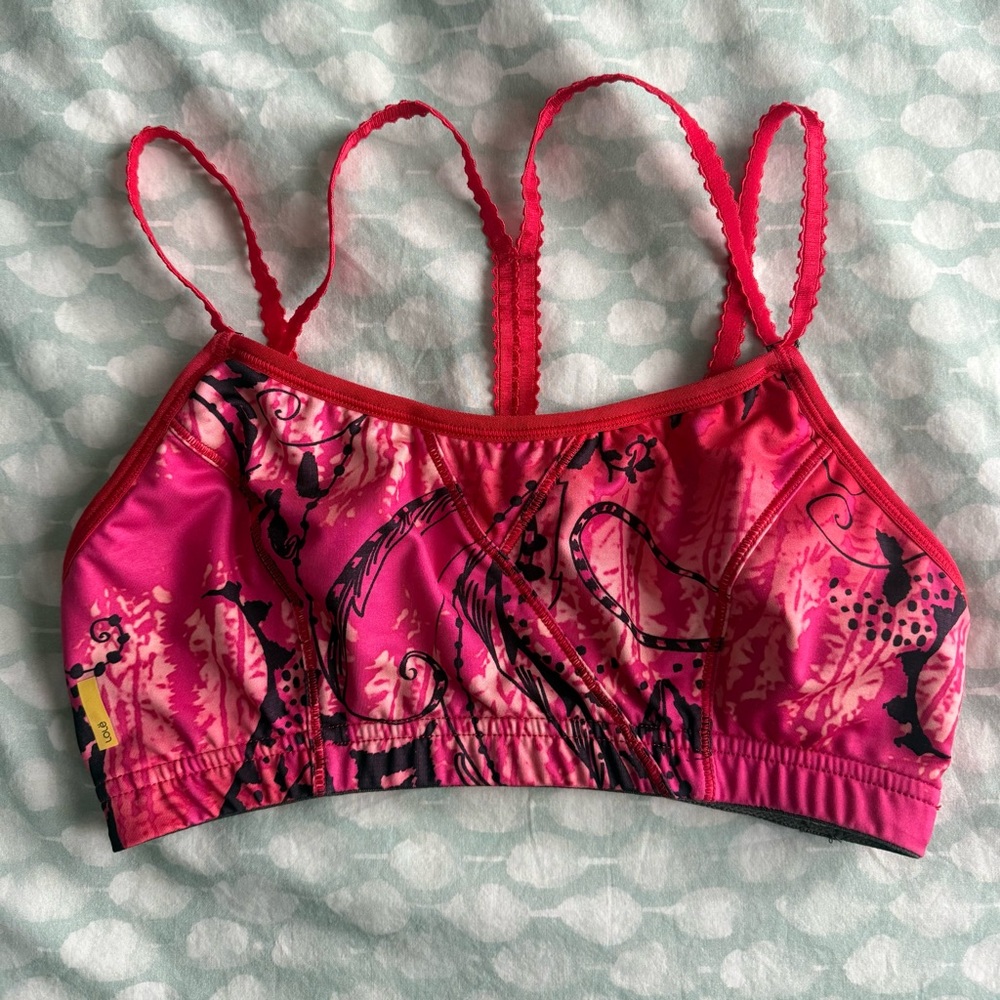 Lole Sports Bra Bralette Red And Pink Paisley Boho Strappy Racerback Small
